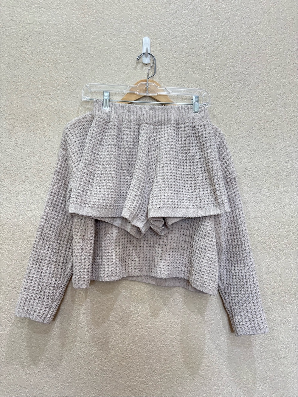 Sincerely Jules Waffle Knit Loungewear Set Co-Ord Shorts Cream XS Cozycore